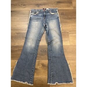Just USA Jeans Womens 13 Blue Flare Denim 33x32 Y2K Frayed USA Boho